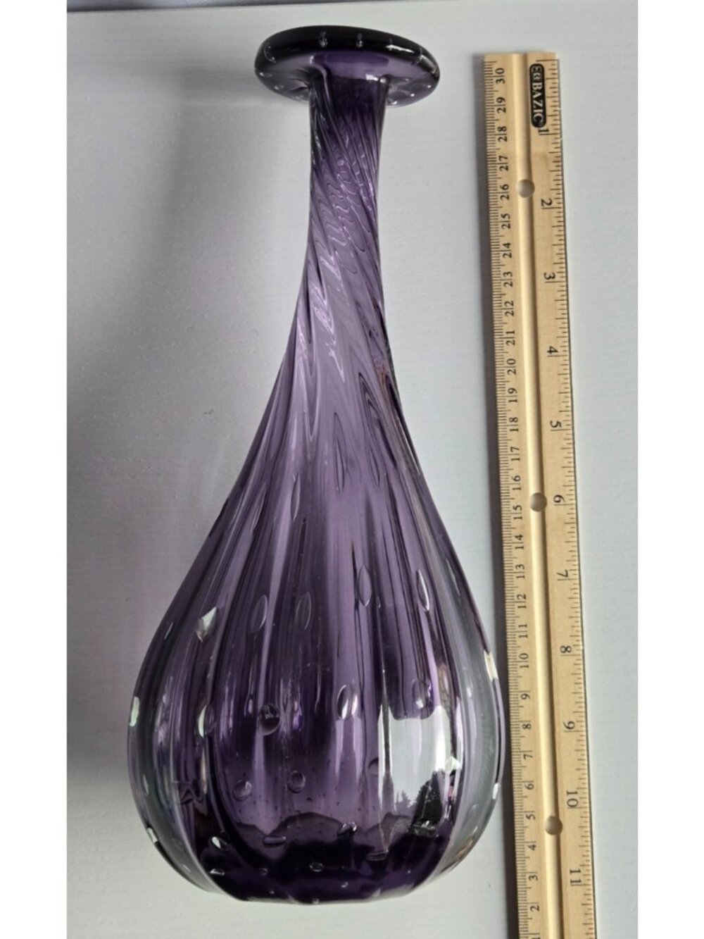 VTG Murano Italy Blown Glass Amethyst Vase Swirl & Controlled Bubbles 10.25 inch - Picture 7 of 9